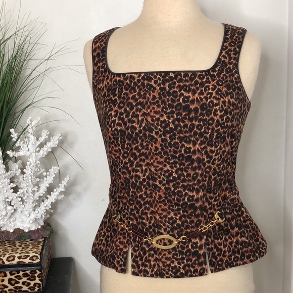 Linda Segal Tops - Vintage Y2K Linda Segal Square Neckline Leopard Print Sleeveless Cotton Top